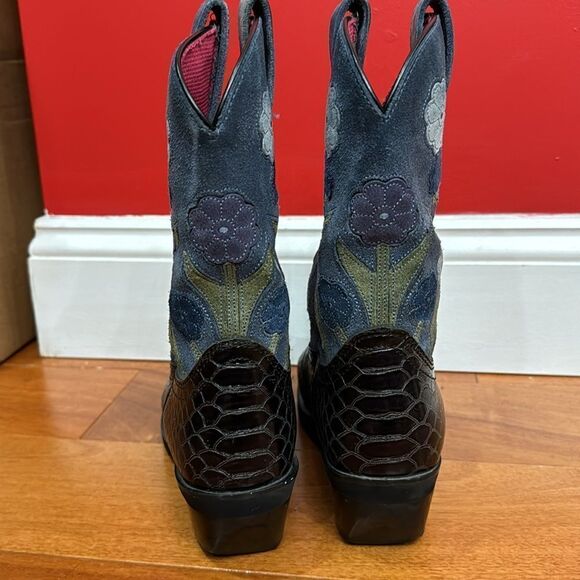 Ariat Womens Black Doll Baby Suede Floral Square Toe Cowgirl Boots Size 7.5 - Picture 3 of 11